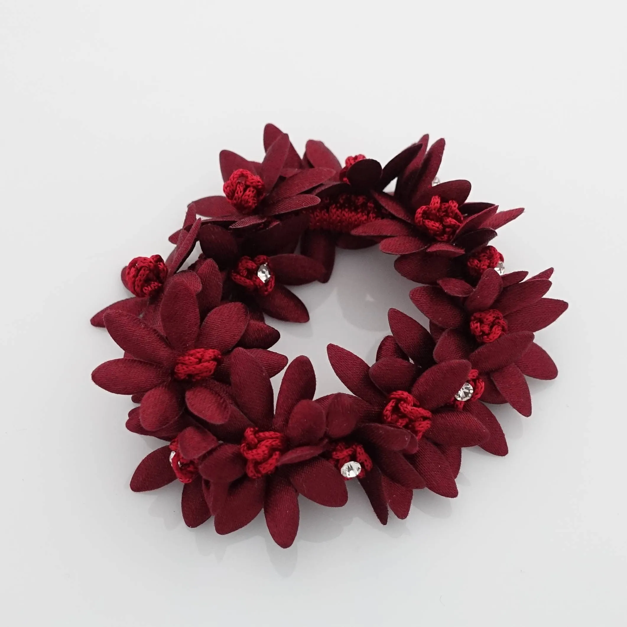 Rhinestone Hair Elastics Flower Petal Crochet Wrapped Elastic Ponytail Holder women hair accessory