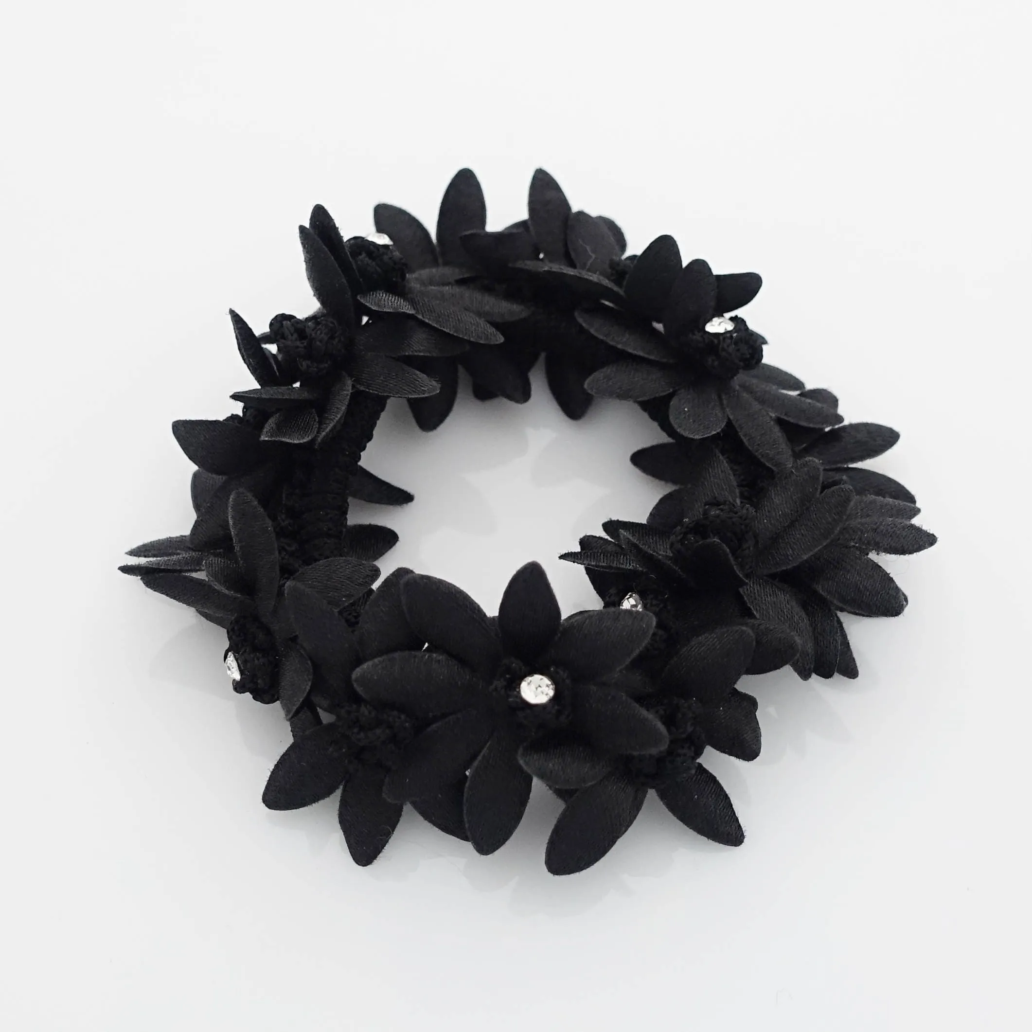 Rhinestone Hair Elastics Flower Petal Crochet Wrapped Elastic Ponytail Holder women hair accessory