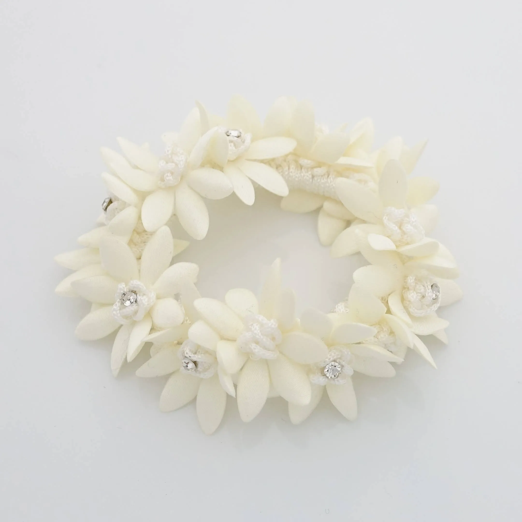 Rhinestone Hair Elastics Flower Petal Crochet Wrapped Elastic Ponytail Holder women hair accessory