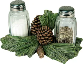 Rivers Edge Products Salt and Pepper Shakers Set, Unique Poly Resin and Glass Spice Dispenser, Novelty Kitchen Counter Decor, Pinecone