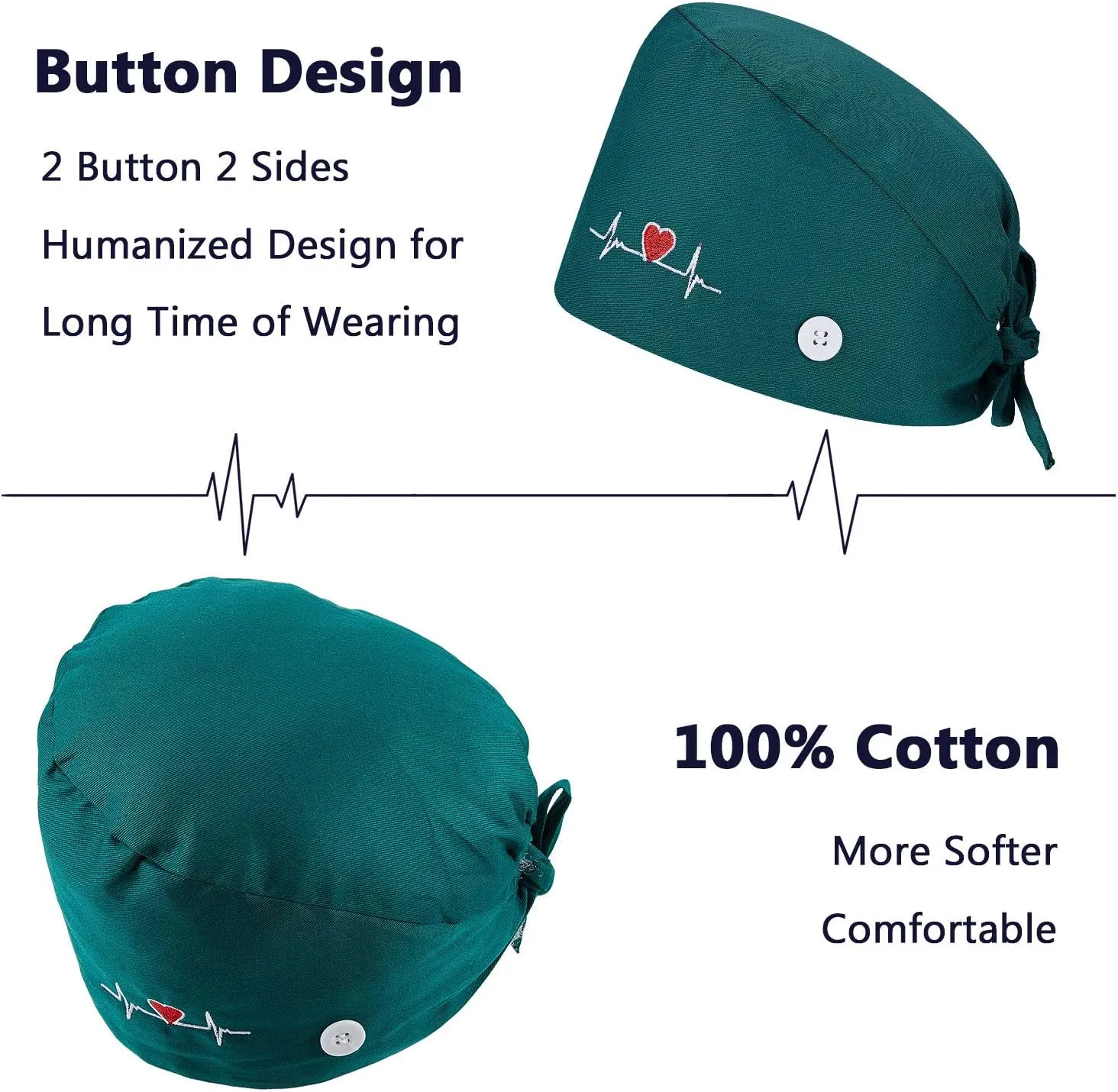 SATINIOR 4 Pieces Working Cap with Buttons, Unisex Bouffant Working Hat with Adjustable Sweatband