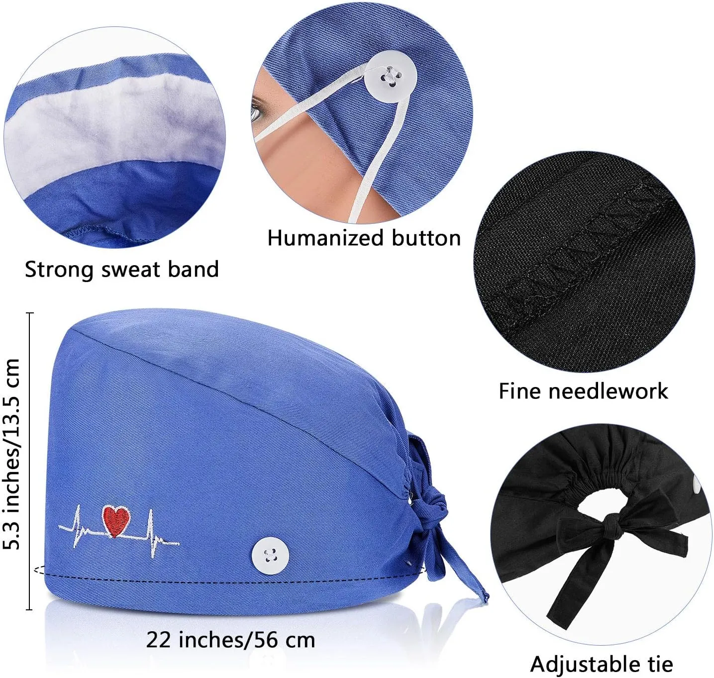SATINIOR 4 Pieces Working Cap with Buttons, Unisex Bouffant Working Hat with Adjustable Sweatband