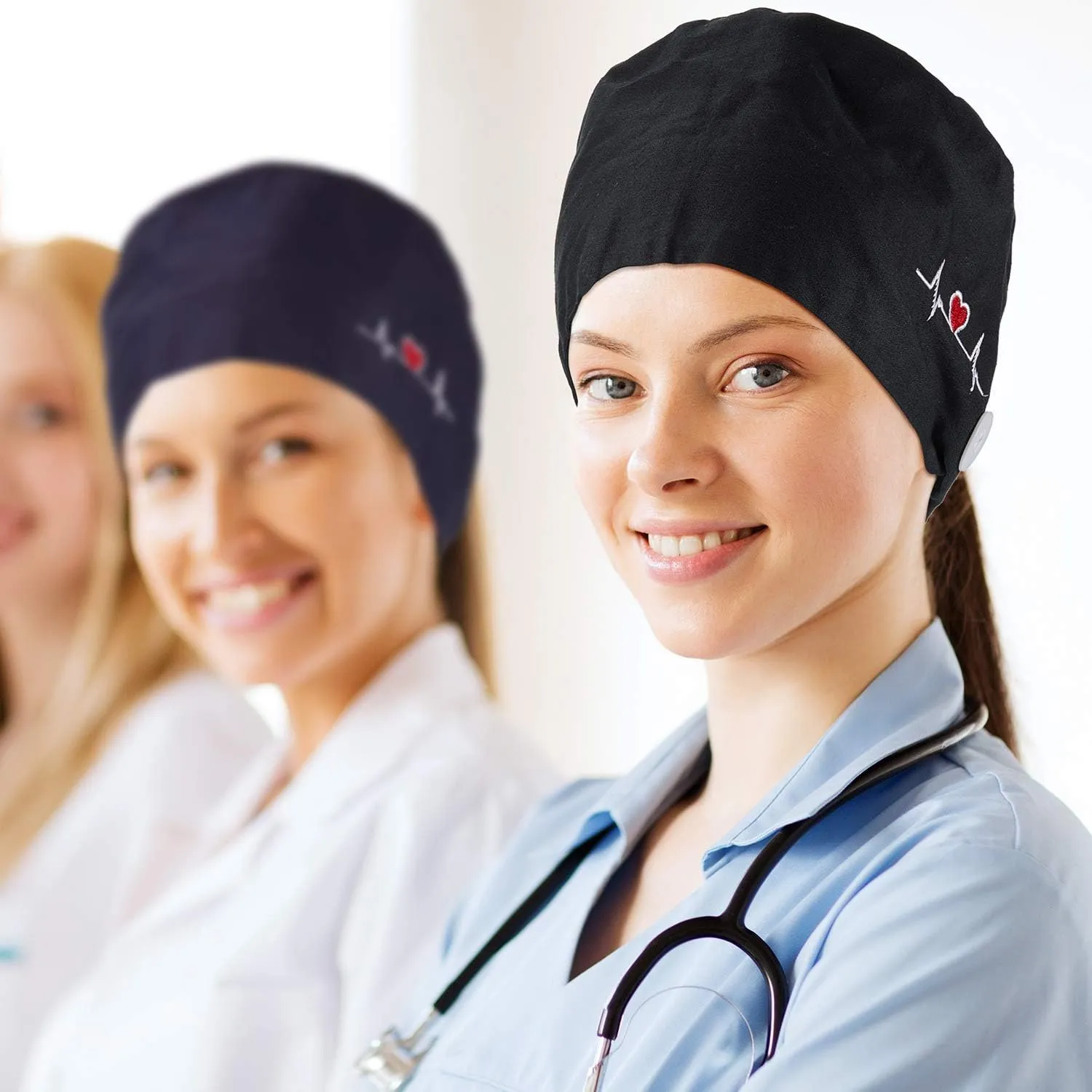 SATINIOR 4 Pieces Working Cap with Buttons, Unisex Bouffant Working Hat with Adjustable Sweatband