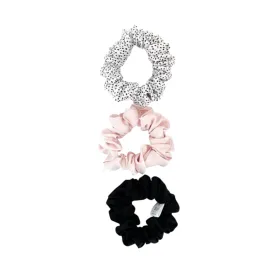 Silk Magnolia 3 Pack Scrunchies Black/Pink/Spotty Dots