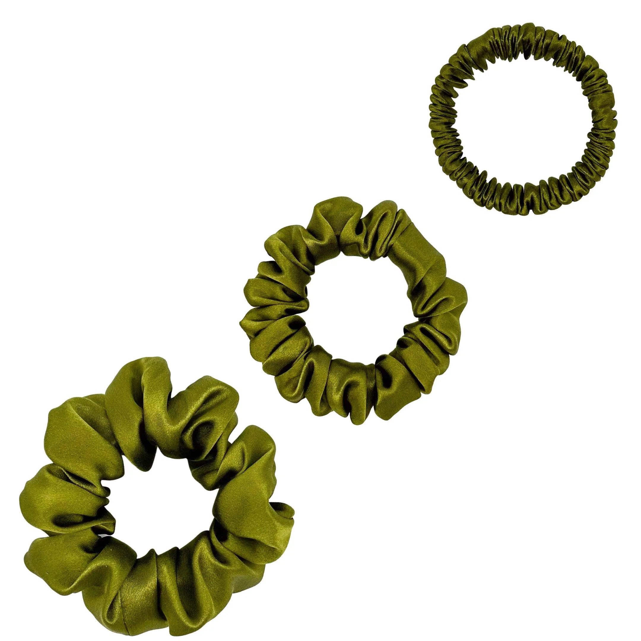 Silk Scrunchies Set - Emerald - Mini, Small, Medium