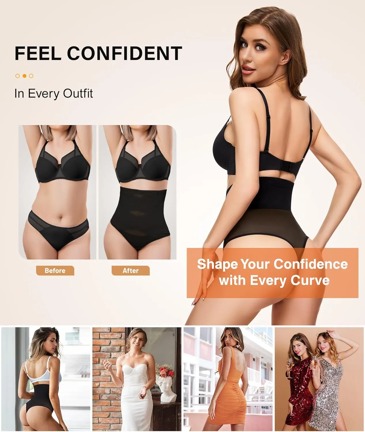 SIMIYA Thong Shapewear Tummy Control for Women High Waisted Stay-Put Body Shaper Girdle Compression Shapewear Thong