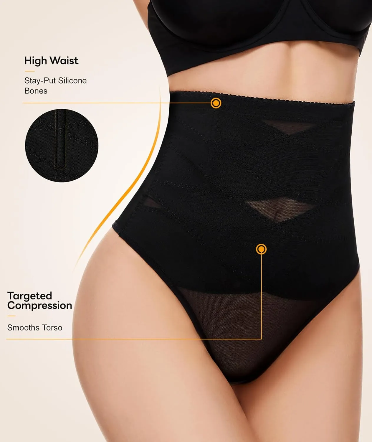 SIMIYA Thong Shapewear Tummy Control for Women High Waisted Stay-Put Body Shaper Girdle Compression Shapewear Thong