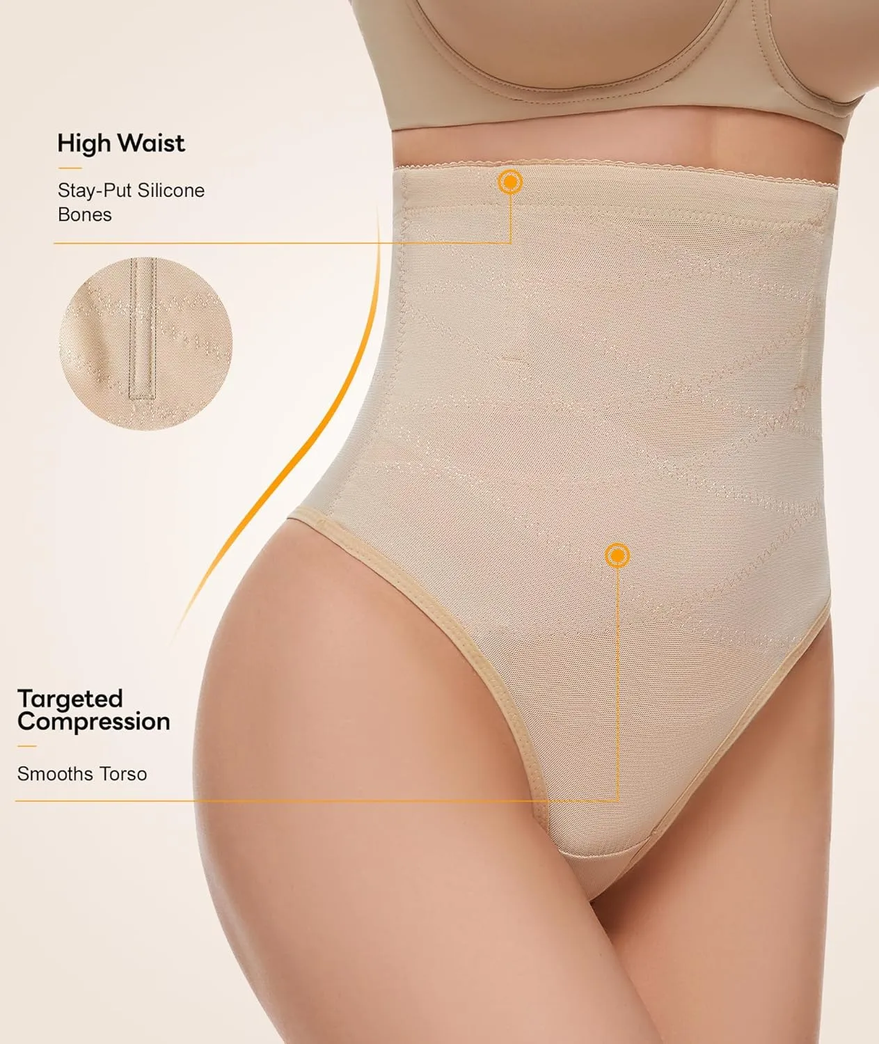 SIMIYA Thong Shapewear Tummy Control for Women High Waisted Stay-Put Body Shaper Girdle Compression Shapewear Thong