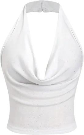 SOLY HUX Women's Halter Top Sparkly Sexy Backless Party Crop Tops Club Rave Festival Outfits Black