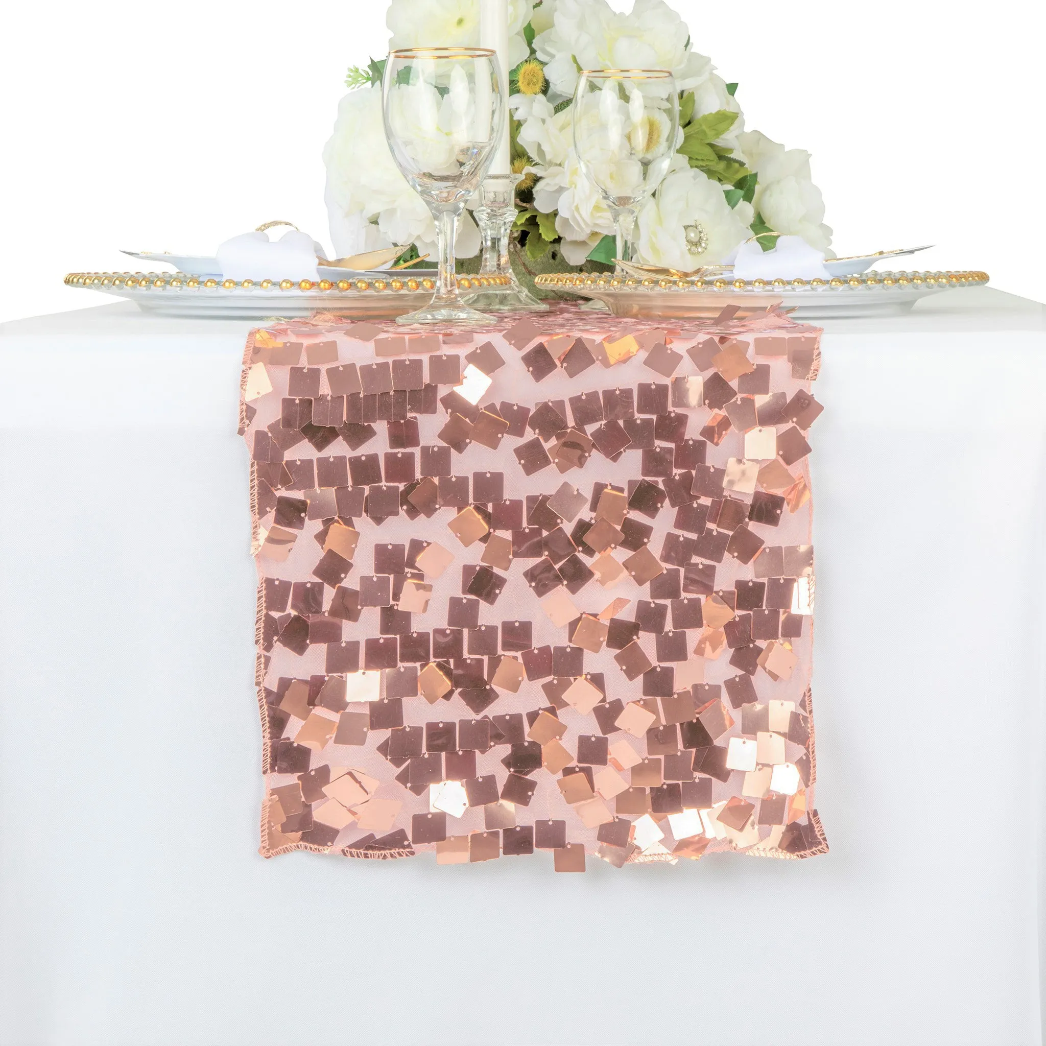 Square Payette Sequin Table Runner - Blush/Rose Gold