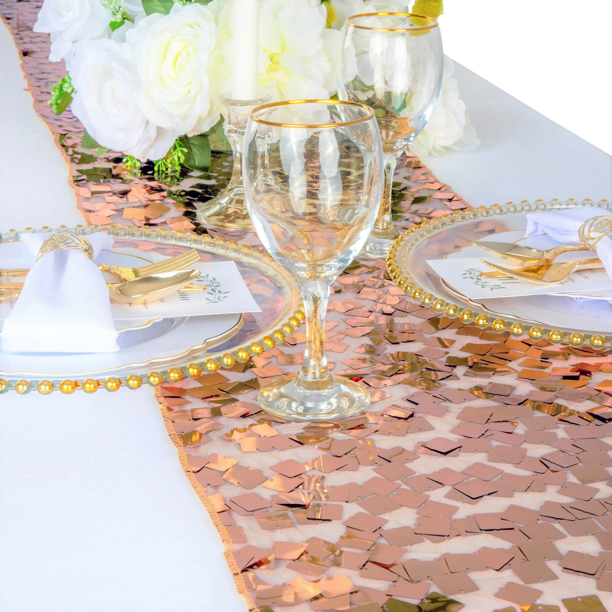 Square Payette Sequin Table Runner - Blush/Rose Gold