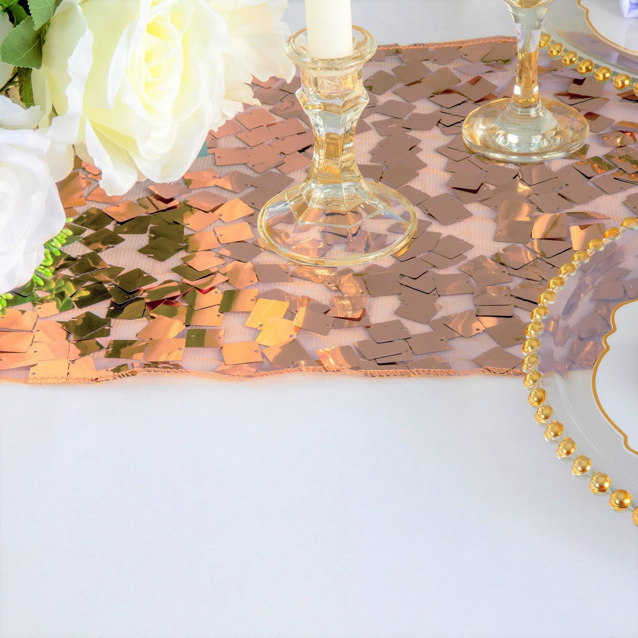 Square Payette Sequin Table Runner - Blush/Rose Gold