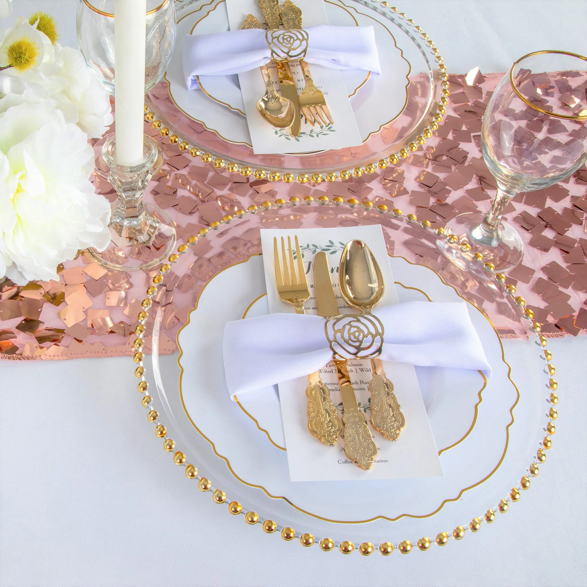 Square Payette Sequin Table Runner - Blush/Rose Gold