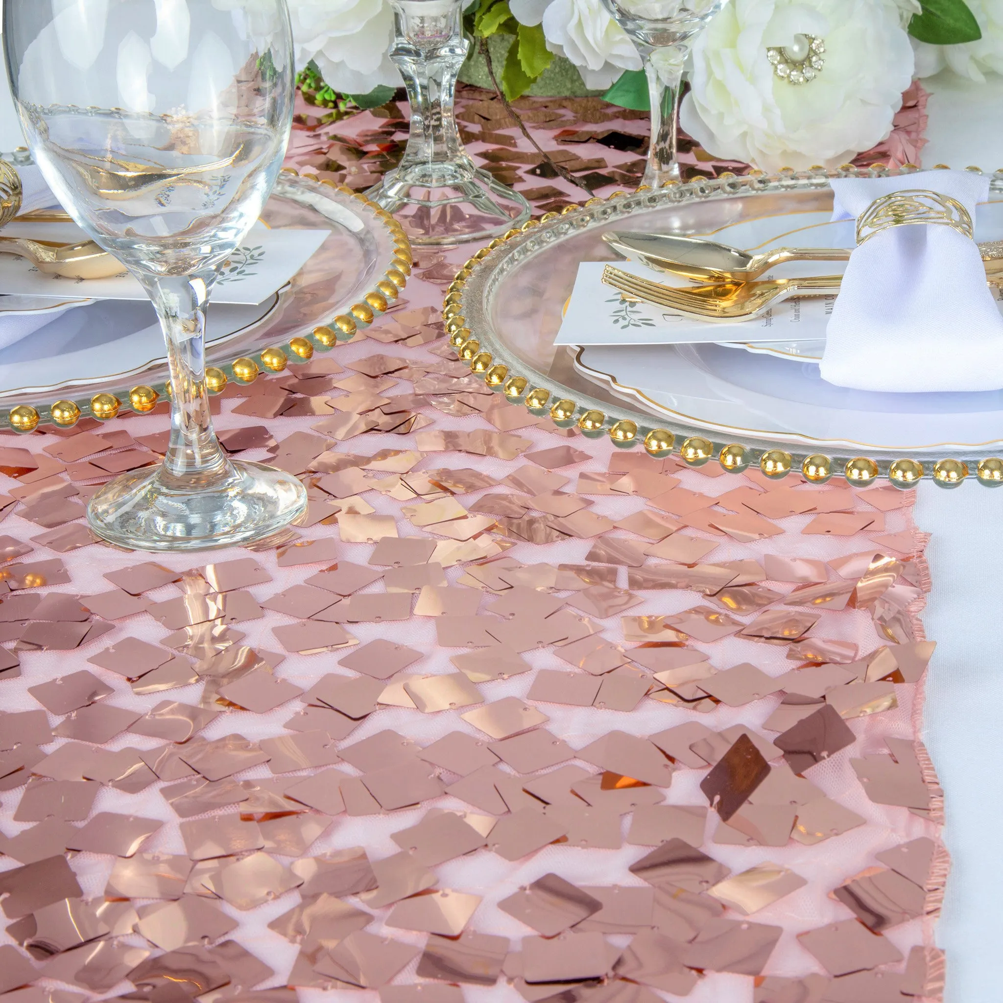 Square Payette Sequin Table Runner - Blush/Rose Gold