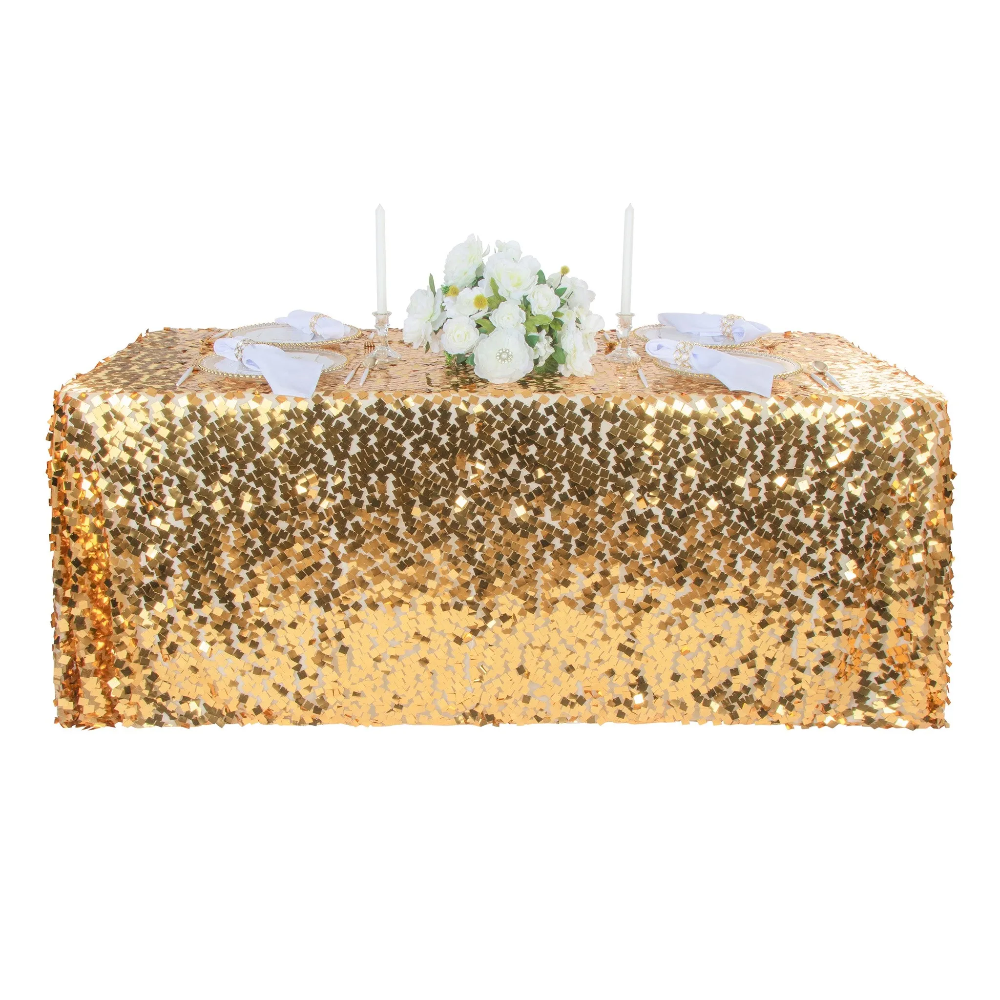 Square Payette Sequin Tablecloth 90"x156" Rectangular - Gold