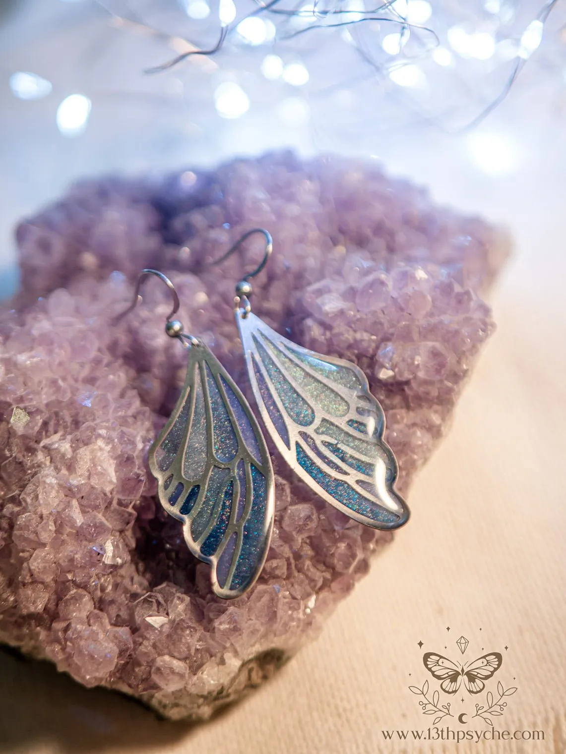 Stained glass inspired Ice fairy wing earrings