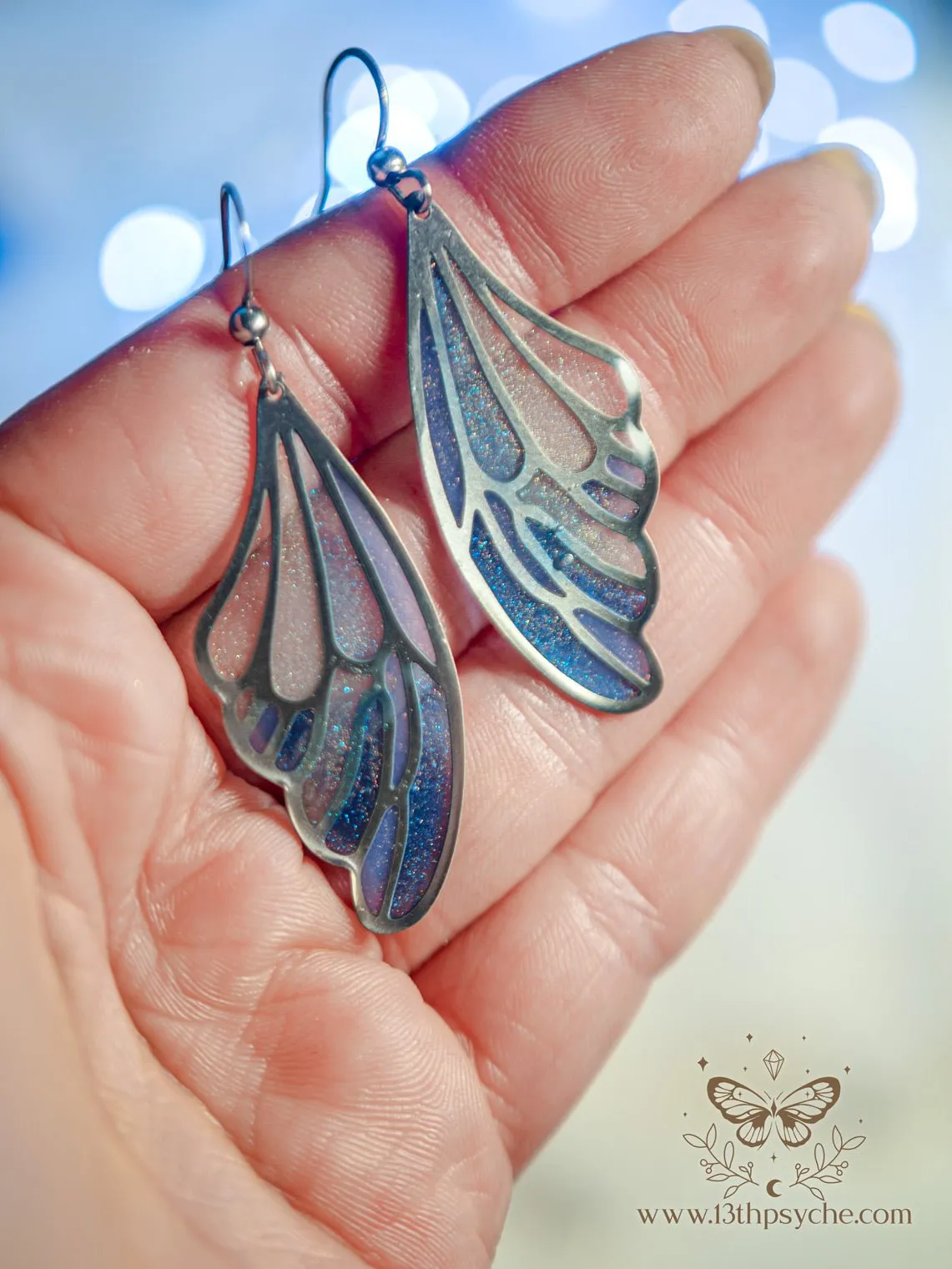 Stained glass inspired Ice fairy wing earrings