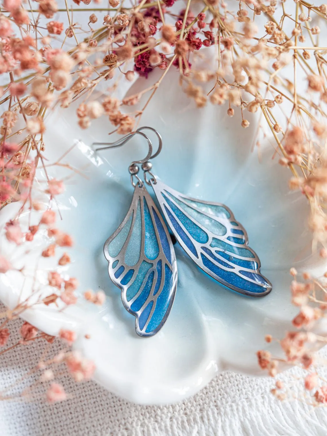 Stained glass inspired Ice fairy wing earrings