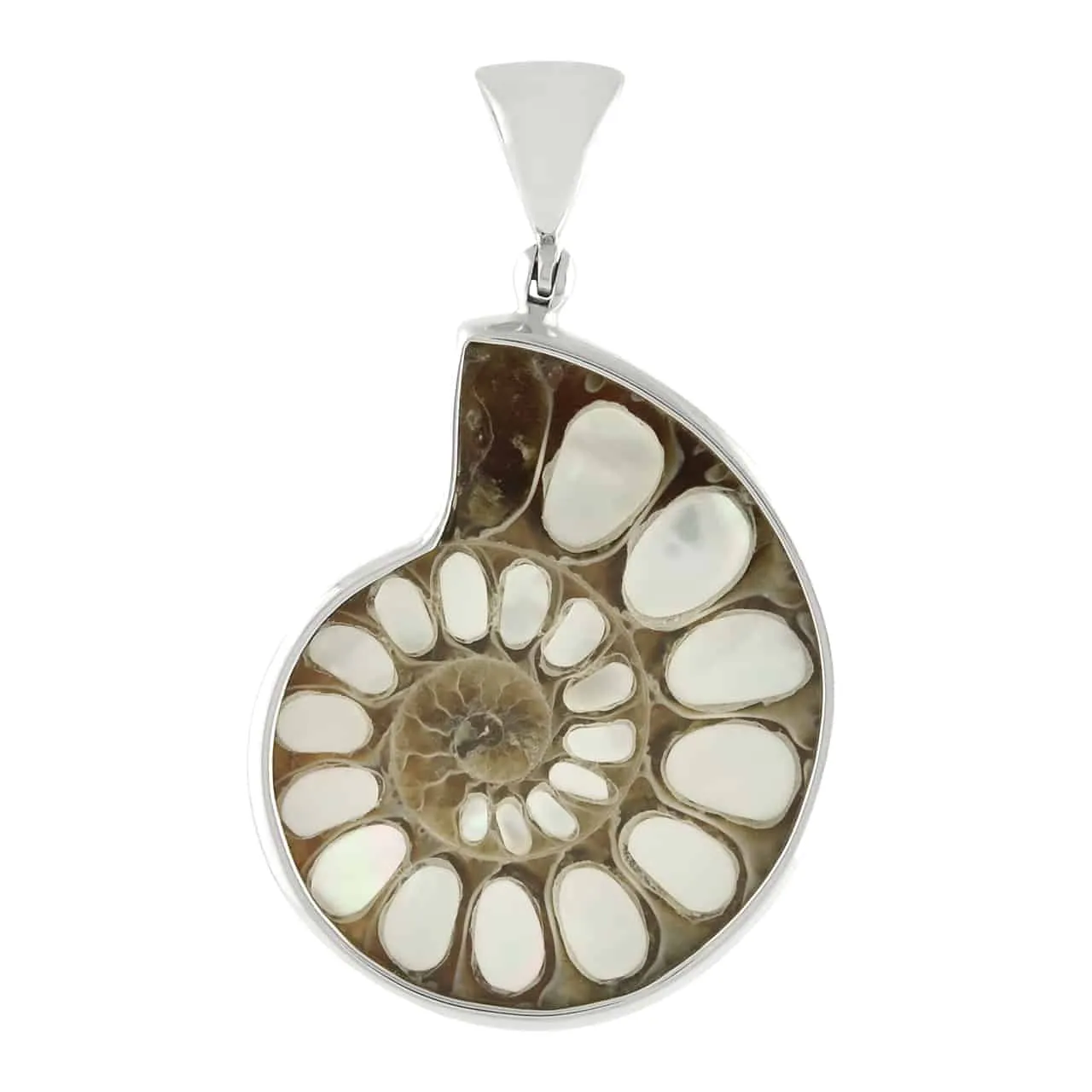 Starborn Mother of Pearl Inlaid Ammonite Pendant in Sterling Silver