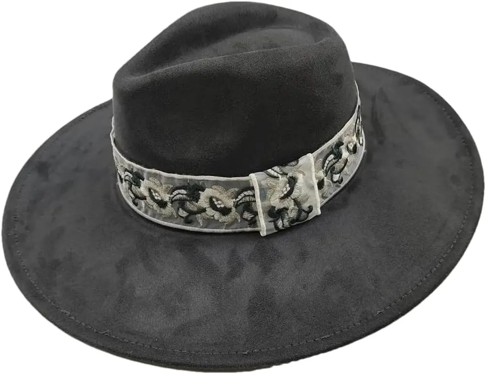 Suede Fedora Hats for Women Men Wide Brim Panama Cowboy Hat Jazz Church Sombrero Caps 02 55-58CM