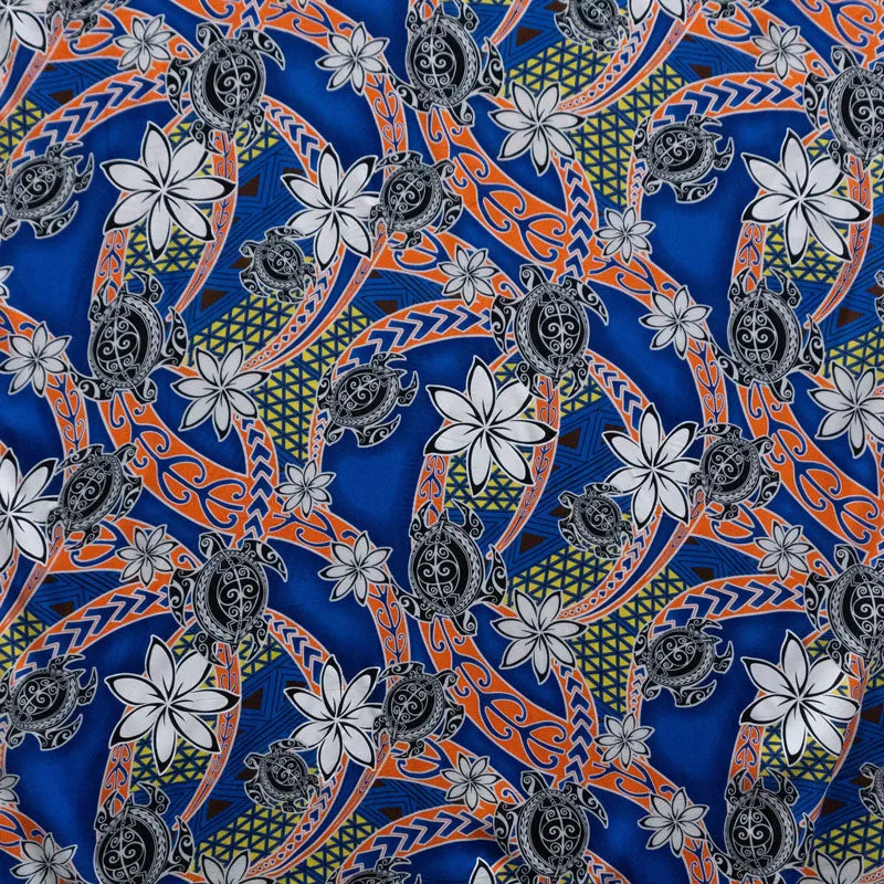 Tiare Sea Turtles Polynesian Tribal Design Fabric| Rayon