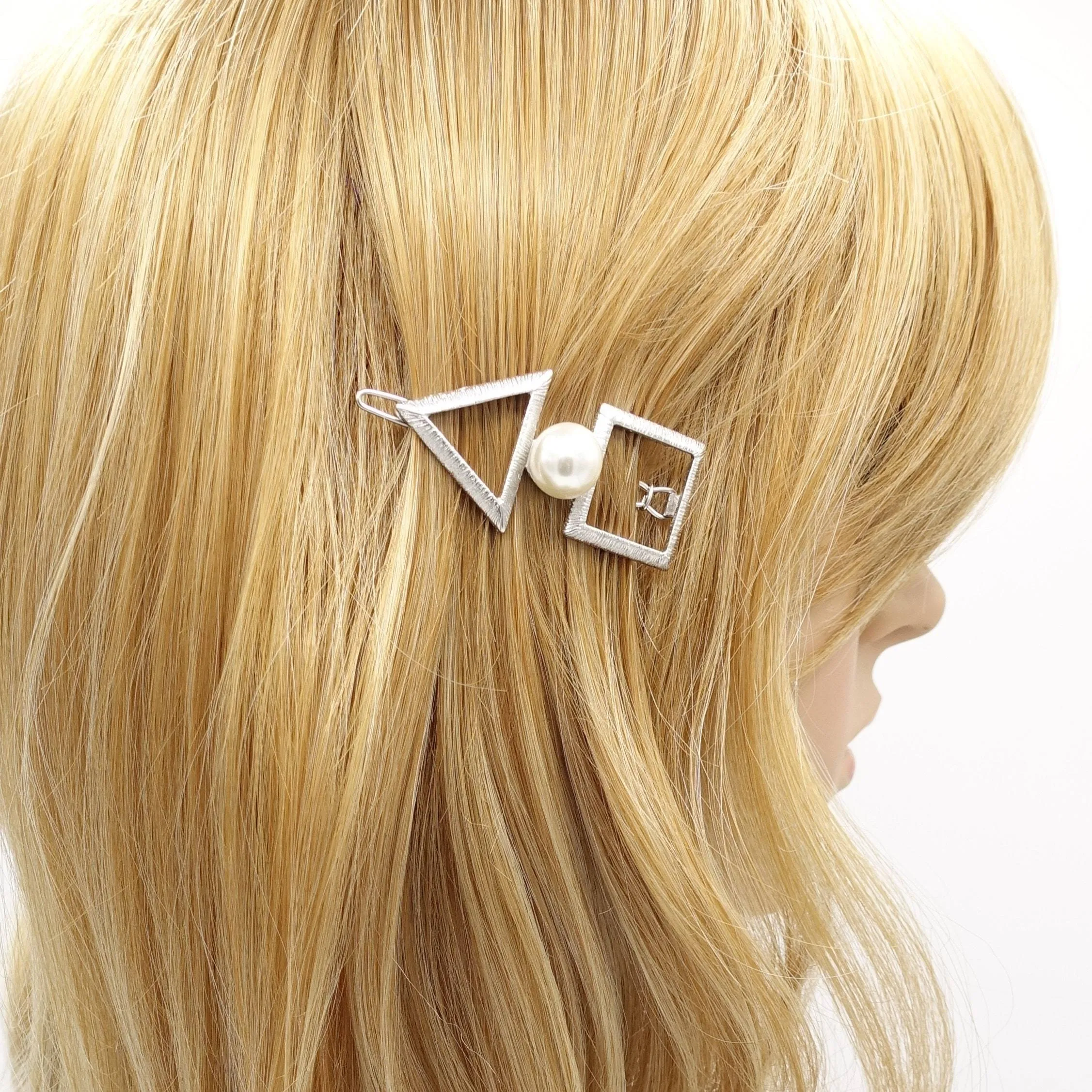 triangle square hair clip pearl hair accessory for women