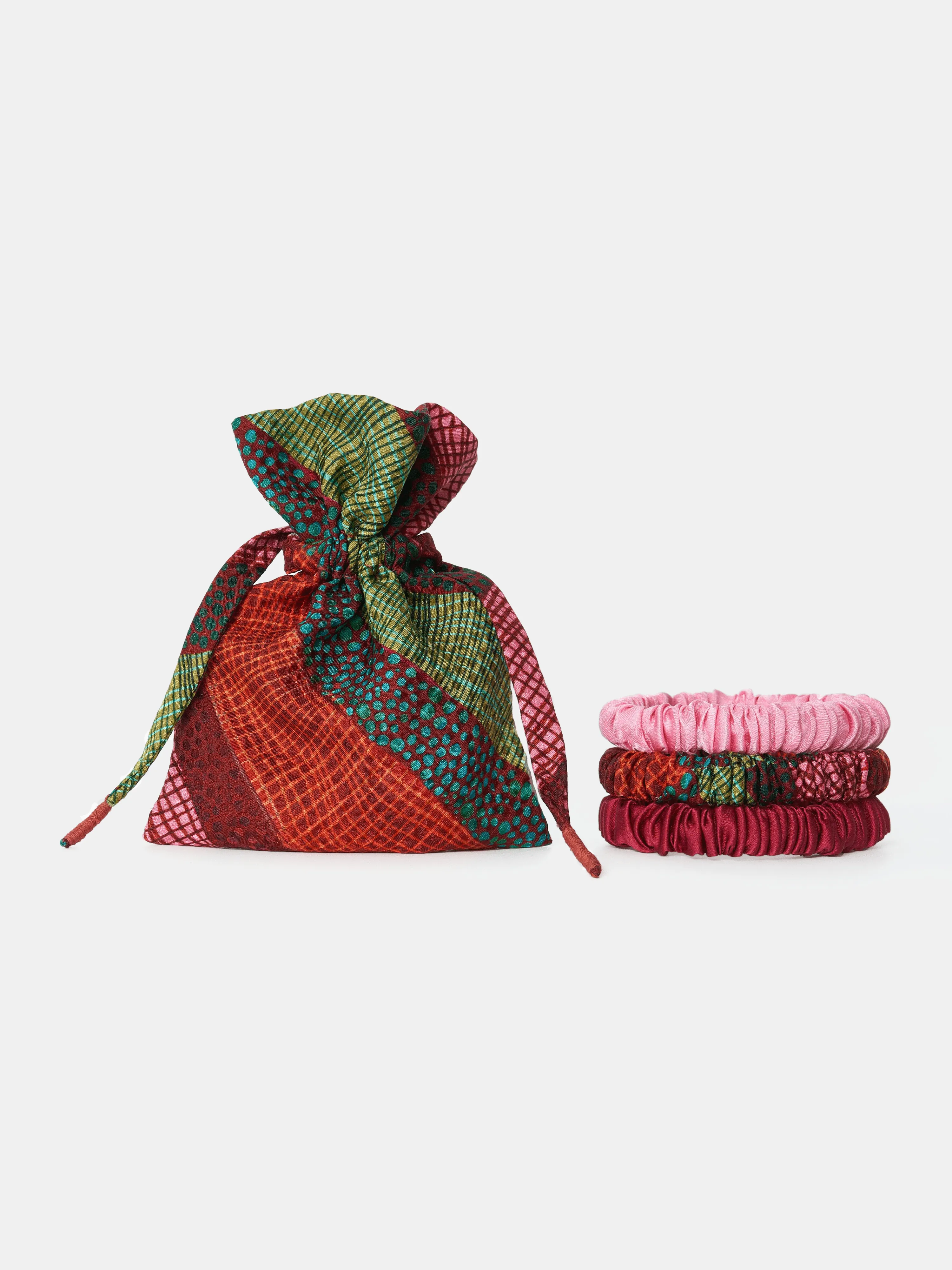 Trio of Scrunchies in Stria Cerise Pink
