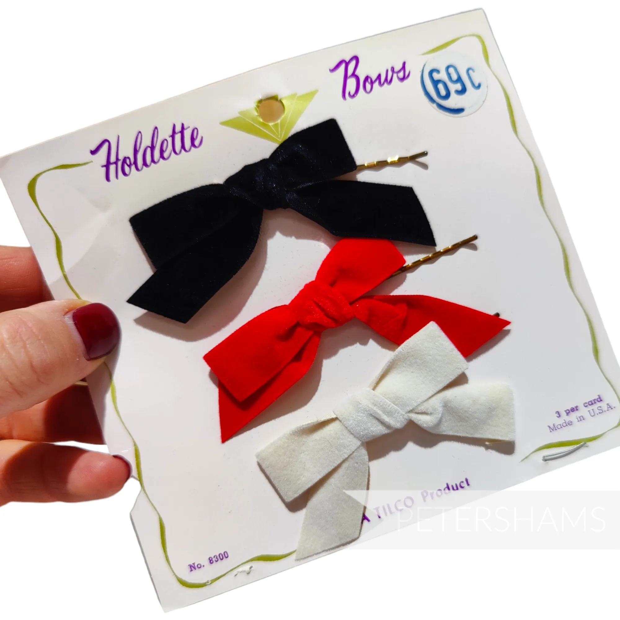 Vintage 1960s/70s 'Holdette' Velvet Bows - Set of 3