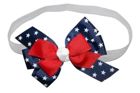 WD2U Baby Girls 4.5" Red White Blue Star Spangled July 4th Hair Bow Stretch Headband