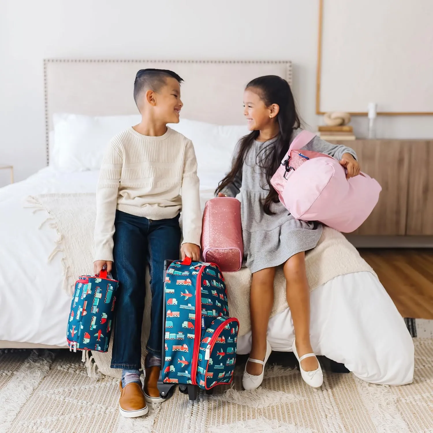 Wildkin Kids Overnighter Duffel Bag  Carry-On Size, Ideal for School & Sleepovers  Chevron Blue