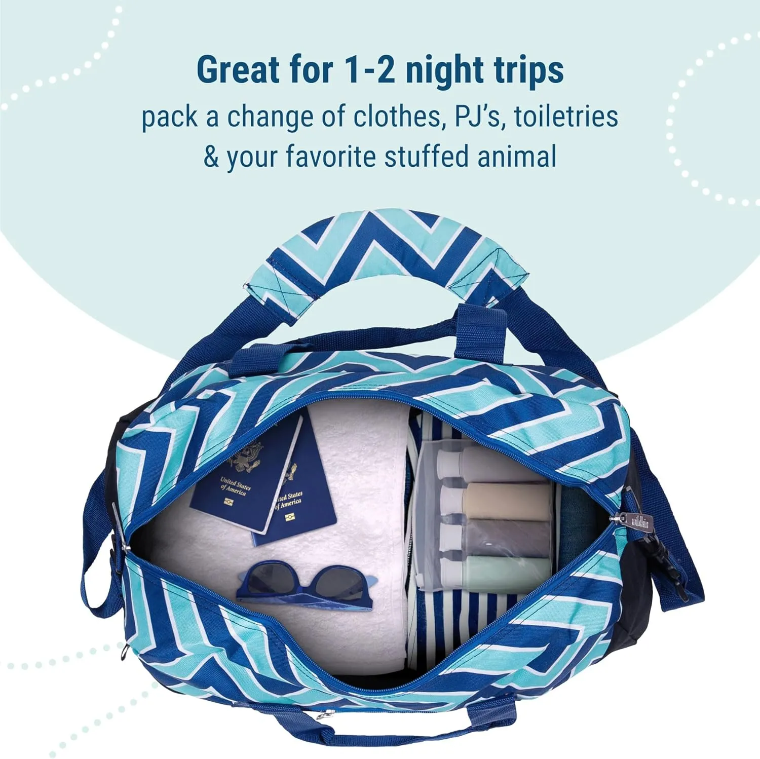 Wildkin Kids Overnighter Duffel Bag  Carry-On Size, Ideal for School & Sleepovers  Chevron Blue