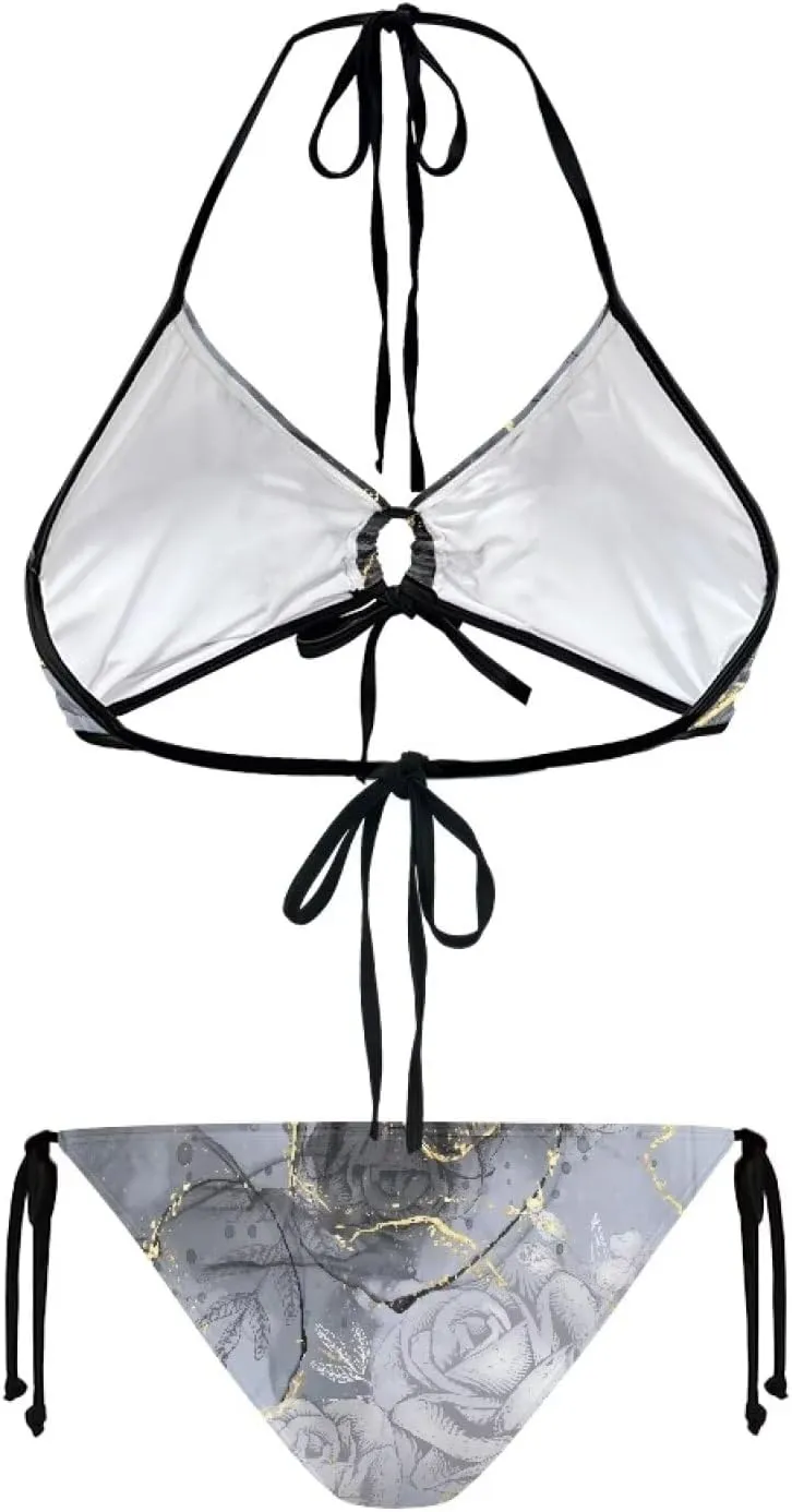 Womens Sexy Cut Out Swimsuits Lace Up Cheeky String Bikini Hollow-Carved Brazilian Bra Panty, Halter Bathing Suits