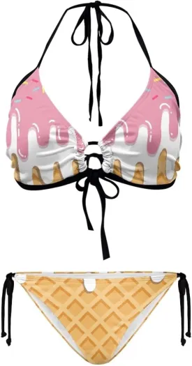 Womens Sexy Cut Out Swimsuits Lace Up Cheeky String Bikini Hollow-Carved Brazilian Bra Panty, Halter Bathing Suits