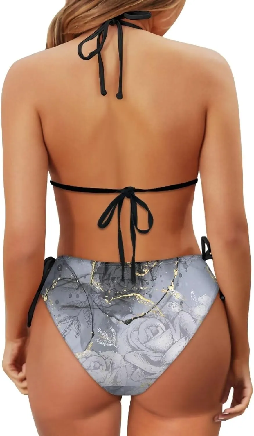 Womens Sexy Cut Out Swimsuits Lace Up Cheeky String Bikini Hollow-Carved Brazilian Bra Panty, Halter Bathing Suits