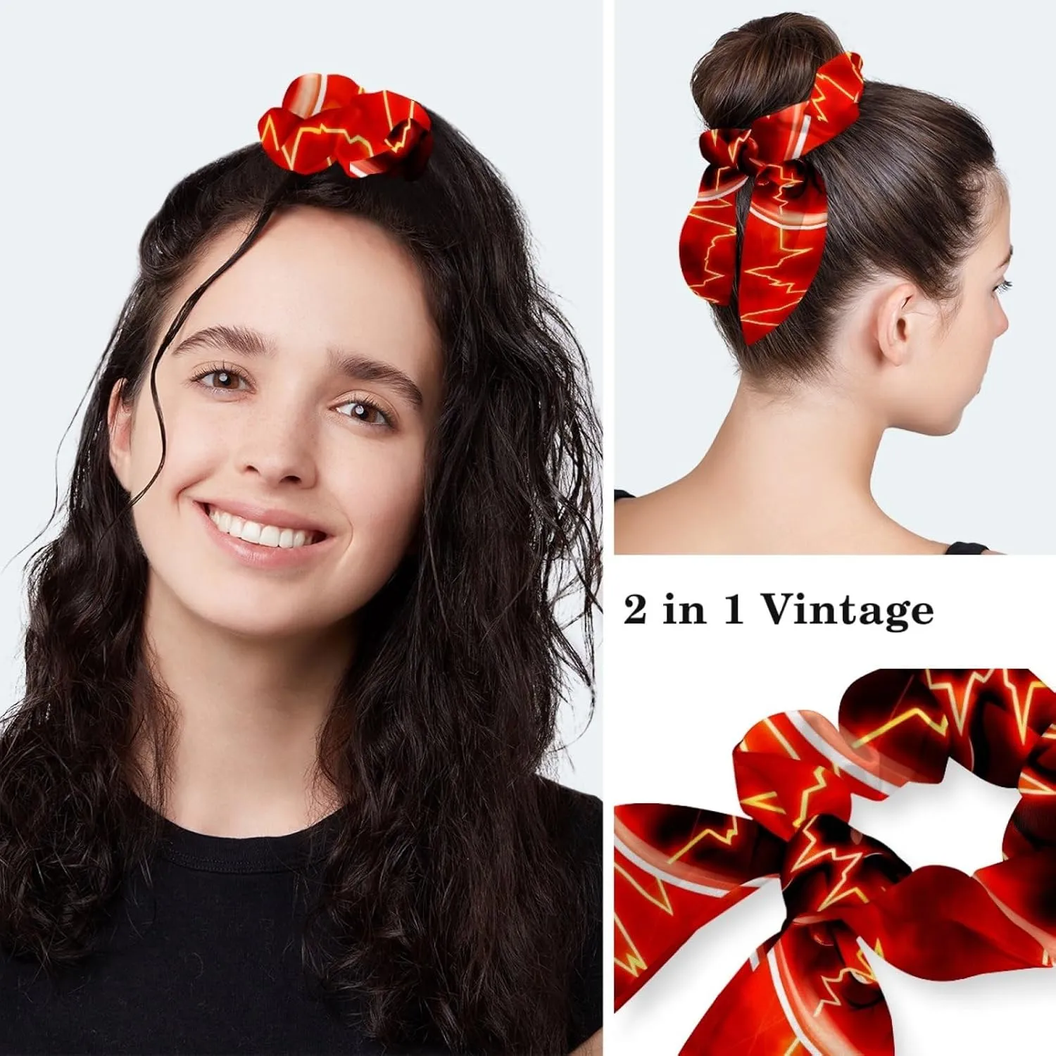 Womens Working Cap Scrub Hats with Bow Scrunchies, Heart Beat Pattern Bouffant Surgical Cap Ponytail Holder
