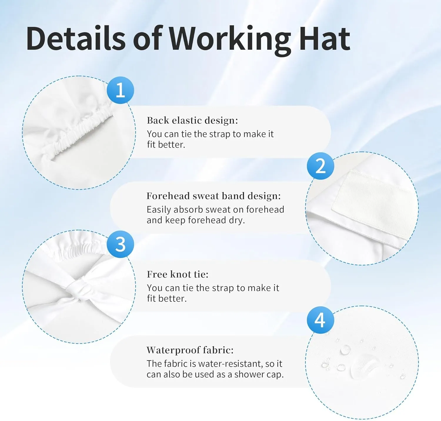 Working Cap Scrub Cap with Sweatband Buttons Adjustable Unisex Women Tie Back Hat Nurse Surgical Caps